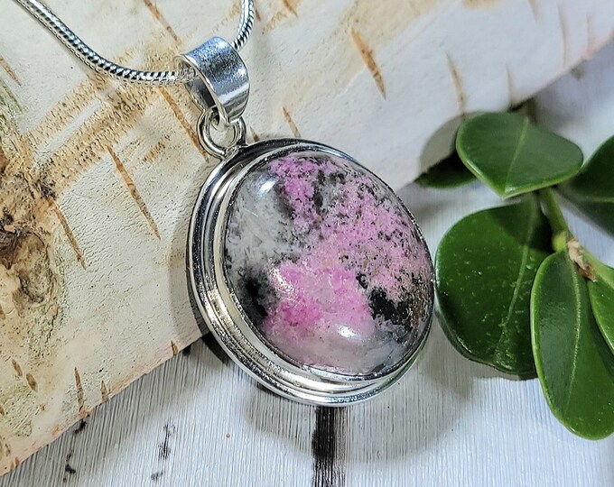 Natural Top Grade Pink Cobalt Calcite .925 Sterling Silver Pendant 1 1/4" x 13/16" 7 Grams EF29