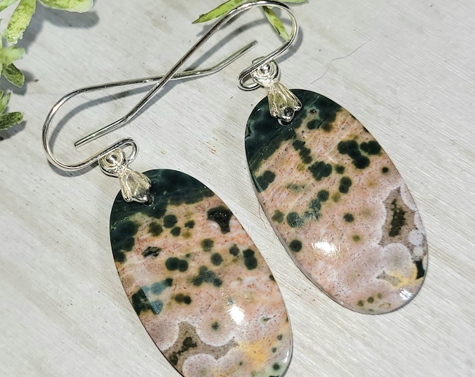 Ocean Jasper Earrings, Ocean Jasper Sterling Silver Earrings, Handmade Ocean Jasper Earrings, Oval Ocean Jasper Earrings, Gift for Her, GE40