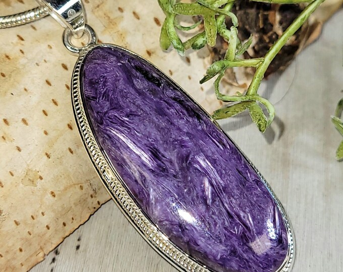 Charoite Pendant, Charoite Sterling Silver Pendant, Premium Grade Charoite Pendant, Statement Pendant, Gift for Her, Handmade Pendant, HE23
