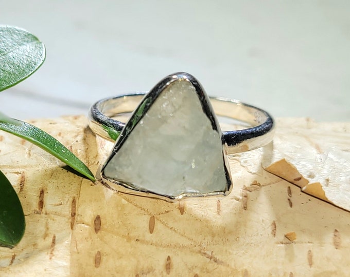 Natural Raw Rough Cut Aquamarine Handmade .925 Sterling Silver Ring Size 8.5 3 Grams 9/16" x 1/2" CH08 Gift for Her Genuine Stone