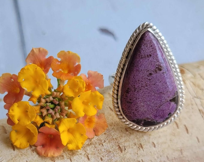 Natural Handmade Freeform Stichtite .925 Sterling Silver Ring Size 7 Genuine Stone
