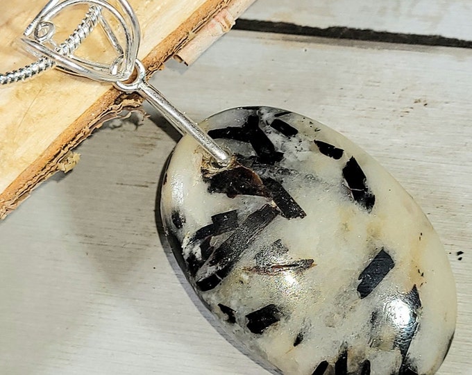 Natural Top Quality Astrophyllite Cabochon .925 Sterling Silver Pendant 2 3/8" x 1" EG37 Sterling Silver Designer Bail