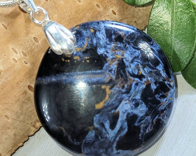 Blue Pietersite Pendant, Pietersite Sterling Silver Pendant, Handmade Pendant, Pietersite Cabochon Sterling Silver Pendant, FN15
