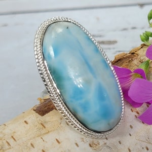 Anillo Larimar, Anillo de plata esterlina Larimar dominicano, Anillo de plata Larimar, Anillo de plata esterlina Larimar premium Tamaño 7 3/4 Regalo para ella, FB
