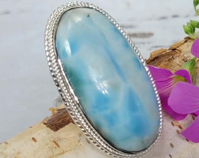 Larimar Ring, Dominican Larimar Sterling Silver Ring, Larimar Silver Ring, Premium Larimar Sterling Silver Ring  Size 7 3/4 Gift for Her, FB