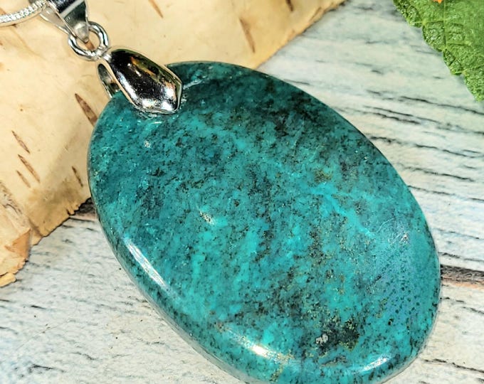 Chrysocolla Pendant: Chrysocolla Oval Cabochon, .925 Sterling Silver Bail JH17