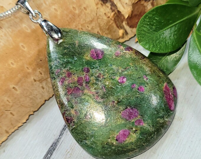 Ruby Fuchsite Pendant, Ruby Fuchsite Sterling Silver Pendant, Pear Ruby Fuchsite Pendant, Statement Pendant, Gift for Her, Top Quality  DR34
