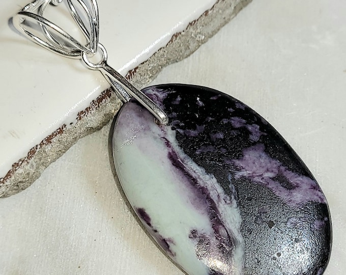 Natural High Grade Kammererite Oval Cabochon .925 Sterling Silver Pendant 2 7/16" x 1" ED26 Sterling Silver Heavy Duty Designer Bail