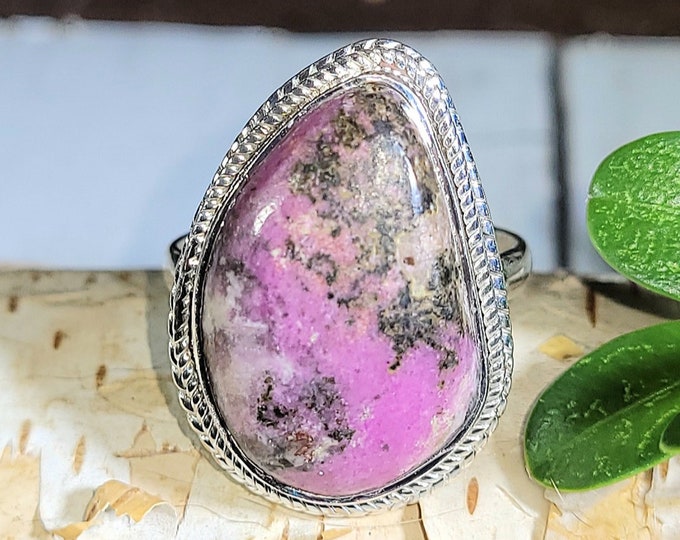 Natural Rare Quality Pink Cobalt Calcite .925 Sterling Silver Ring Size 9 7 Grams 1" x 3/4" EZ15