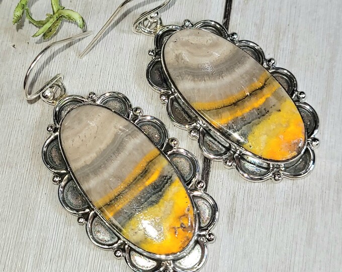 Bumblebee Jasper Earrings, Bumblebee Jasper Sterling Silver Earrings, Handmade Jasper Earrings, Statement Earrings, Gift for Her, HE21