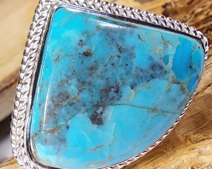 Turquoise Ring, Kingman Arizona Turquoise Ring, Turquoise Sterling Silver Size 7 1/2, Gift for Her, Boho Ring, Statement Ring, Handmade Ring
