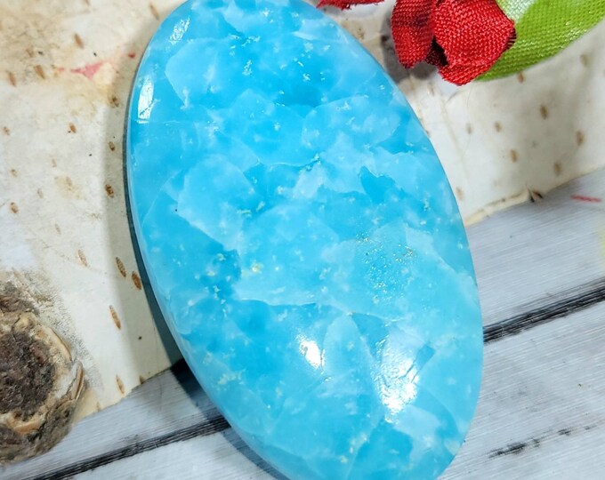Natural High Grade Hemimorphite Oval Cabochon 75ct 15 Grams 43mm x 24mm Wire Wrapping, Weaving or Pendant, Collector DA17