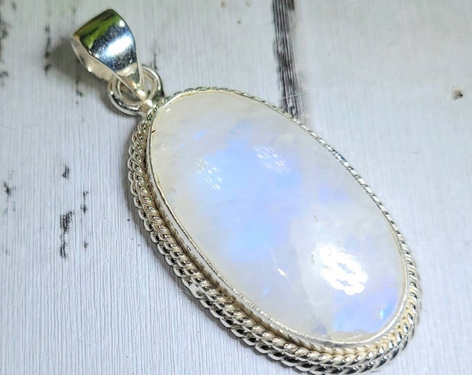 Rainbow Moonstone Pendant, Rainbow Moonstone Sterling Silver Pendant, Moonstone Pendant, Handmade Pendant, Boho Pendant, Gift for Her FA11