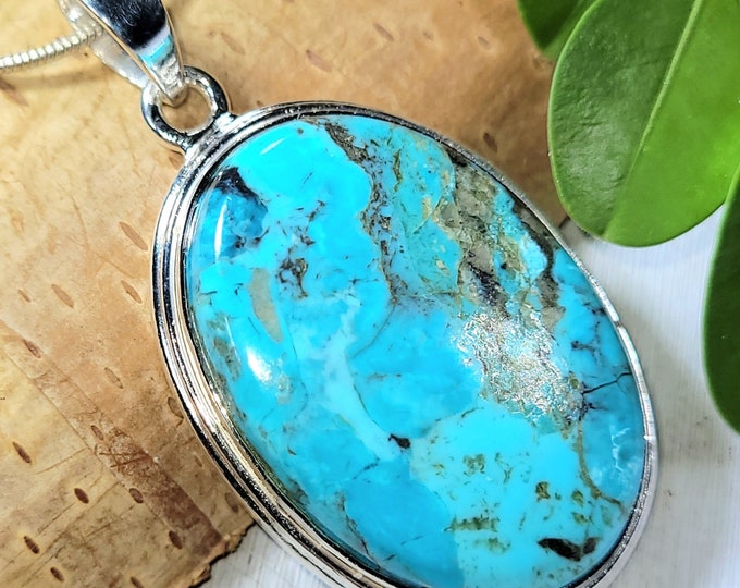 Turquoise Pendant, Sterling Silver Turquoise Pendant, Arizona Turquoise, Kingman Turquoise Pendant, Boho Pendant, Statement Pendant  FU04