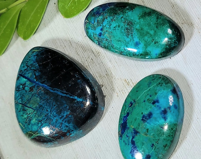 Natural High Grade Chrysocolla Mixed Cabochons 105ct 3 Stone Lot Wire Wrapping, Weaving, Pendant LE23