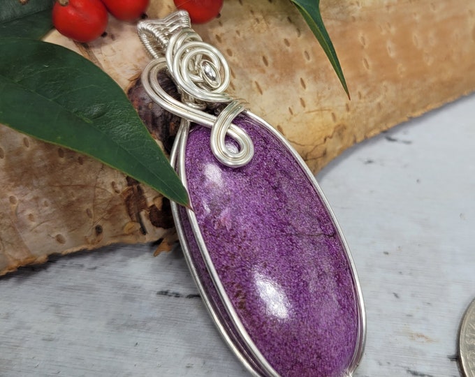Stichtite Pendant, Stichtite Sterling Silver Pendant,  .925 Sterling silver Wire wrapped Stichtite Jasper Pendant. Wire Wrapped Pendant. CR