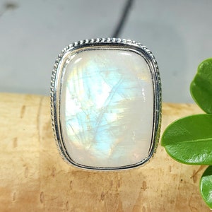 Rainbow Moonstone Ring, Moonstone Ring, Sterling Silver Moonstone Ring, Moonstone Ring Size 5.75, Statement Ring, Boho Ring, FJ