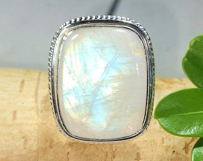 Rainbow Moonstone Ring, Moonstone Ring, Sterling Silver Moonstone Ring, Moonstone Ring Size 5.75, Statement Ring, Boho Ring, FJ