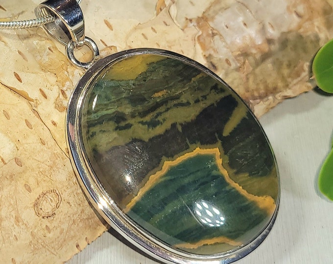 Natural Best Grade Stunning Ocean Jasper Oval Handmade .925 Sterling Silver Pendant 2" x 1 1/4" 17 Grams AN21