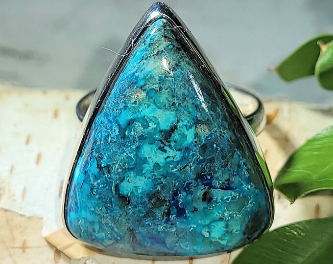Natural High Grade Azurite .925 Sterling Silver Ring Size 8.5 8 Grams 1" x 7/8" EV12