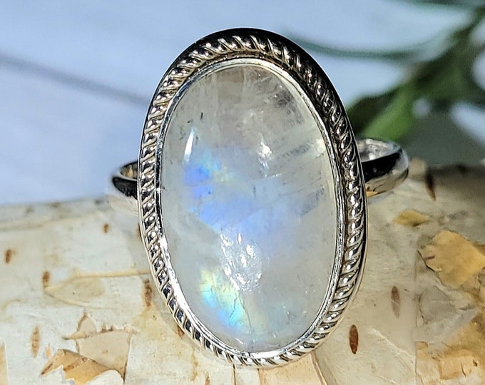 Natural Premium Grade Oval Moonstone .925 Sterling Silver Ring Size 9 7 Grams 7/8" x 9/16" EX46