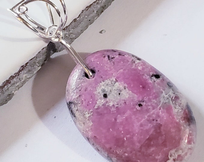 Natural Rare Quality Pink Cobalt Calcite Oval Cabochon .925 Sterling Silver Pendant EA07 2 5/16" x 1" "Designer Bail"