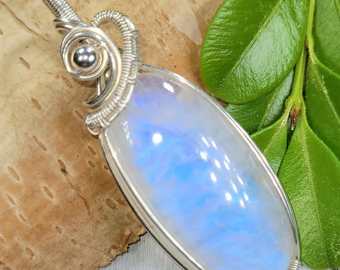 Moonstone Pendant, Hand Wire Wrapped Sterling Silver Moonstone Pendant,  Handmade Moonstone Sterling Silver Pendant, Gift for Her FD23