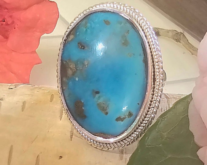 Turquoise Ring, Turquoise W/Pyrite Sterling Silver Ring Size 6, Handmade Turquoise Ring, Statement Turquoise Ring, Gift for Her, HF