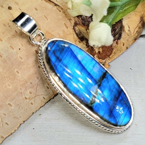 Labradorit Anhänger, Blauer Labradorit Sterlingsilber Anhänger, Handgemachter Labradorit Anhänger, Geschenk für Sie, DM11