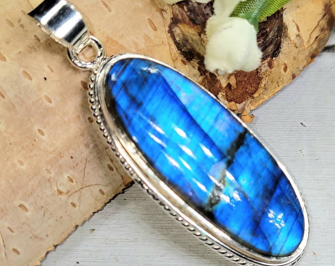 Labradorite Pendant, Blue Labradorite Sterling Silver Pendant, Handmade  Labradorite Pendant, Gift for Her, Statement Pendant DM11