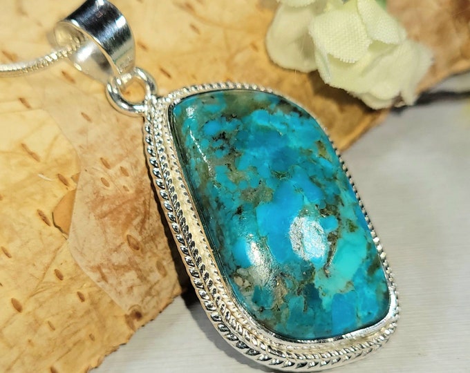 Natural Premium Grade Arizona Kingman Turquoise Handmade .925 Sterling Silver Pendant 2" x 7/8" 10 grams DC41