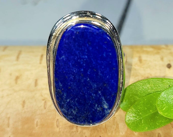 Lapis Ring, Lapis Lazuli Sterling Silver Ring, Handmade Oval Lapis Sterling Silver Ring, Size 6.75, Statement Ring, Gift for Her, FH