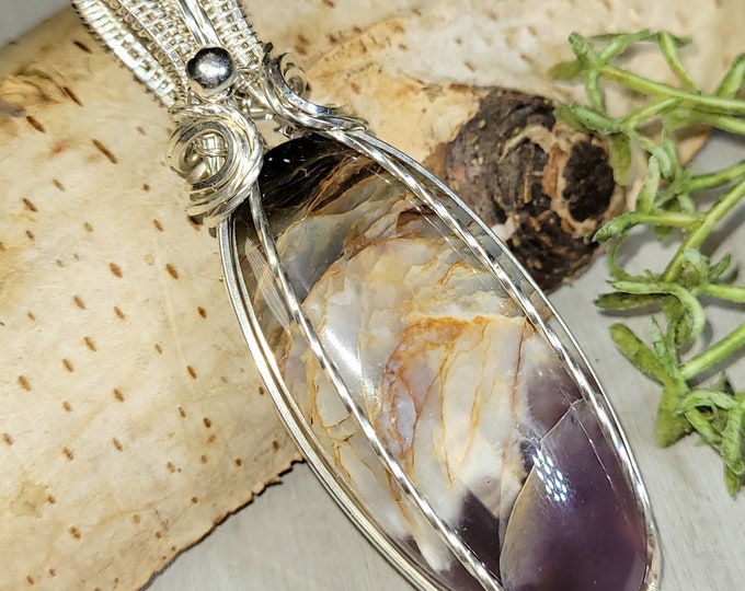 Blue Common Opalized Wood Pendant, Blue Common Opalized Wood Wire Wrapped Sterling Silver Pendant, Hand Wire Wrapped Pendant, HH06