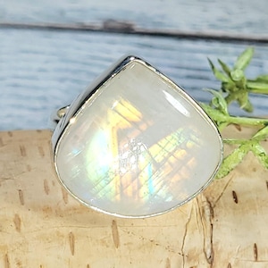 Moonstone Ring, Rainbow Moonstone Sterling Silver Ring, Premium Grade Moonstone Ring, Size 9, Statement Ring, Handmade Ring, JB
