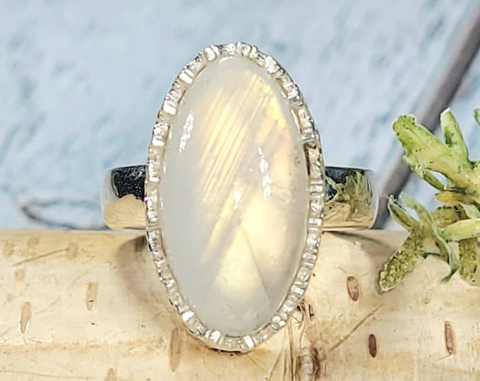 Moonstone Ring, Handmade Moonstone Sterling Silver Ring, Size 6, Handmade Ring, Boho Ring, Statement Ring, Gift for Her JF