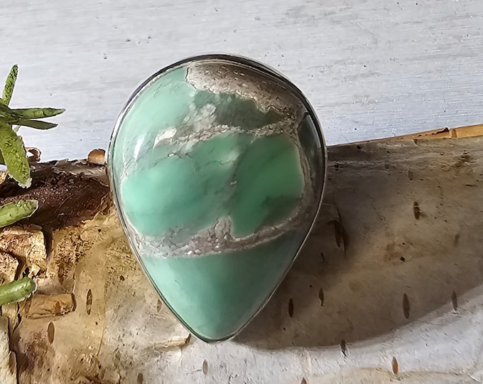 Natural Premium Variscite Sterling Silver Ring, Variscite Pear Ring Size 6, Statement Ring, Boho Ring, GF