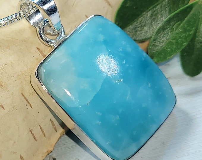 Natural High Grade Hemimorphite Rectangle Handmade .925 Sterling Silver Pendant 8 grams 1 7/16" x 13/16" CN36 Gift for Her Genuine Stone