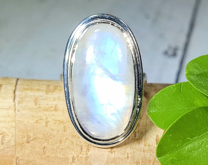 Rainbow Moonstone Ring, Moonstone Ring, Sterling Silver Moonstone Ring, Moonstone Ring Size 6, Statement Ring, Boho Ring, FG