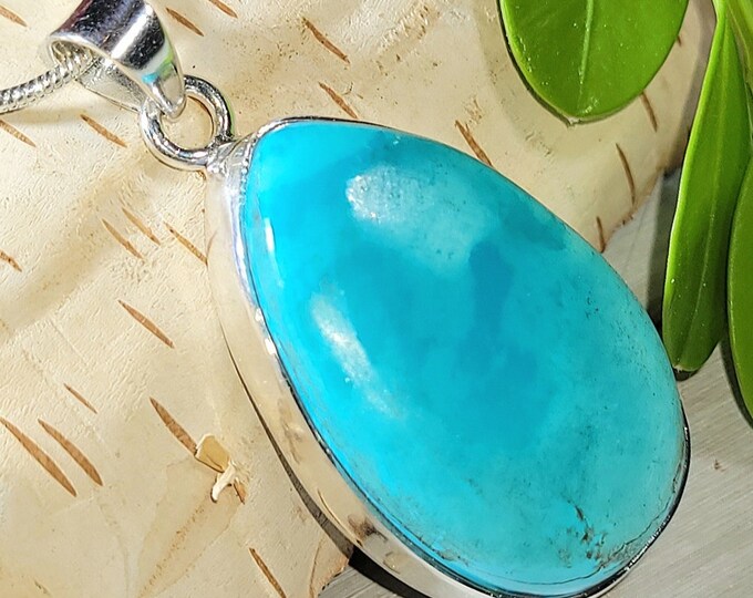 Natural Top Grade Turquoise Color Chrysocolla .925 Sterling Silver Pendant 9 Grams 1 3/4" x 13/16  EJ21