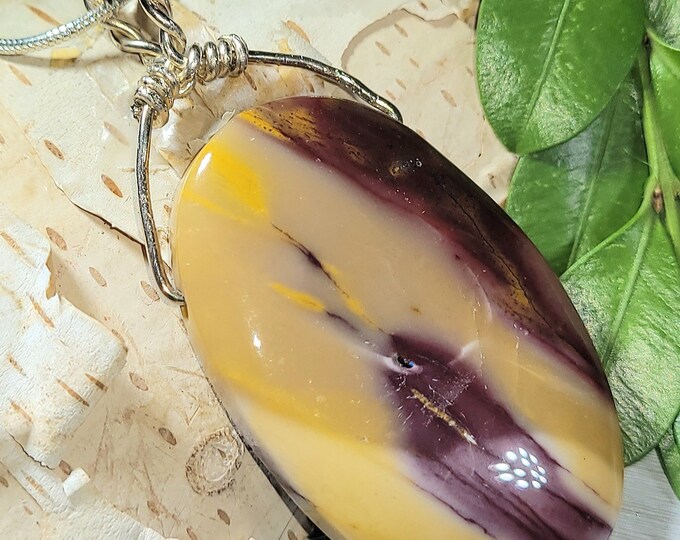 Natural Multi Color Mookaite Jasper Cabochon .925 Sterling Silver Pendant 2 1/4" x 1" F30 Hand Tied Sterling Silver  Bail