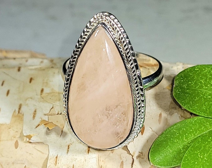 Natural Rare Pear Morganite .925 Sterling Silver Ring Size 7.5 7 Grams 1" x 5/8" EY15