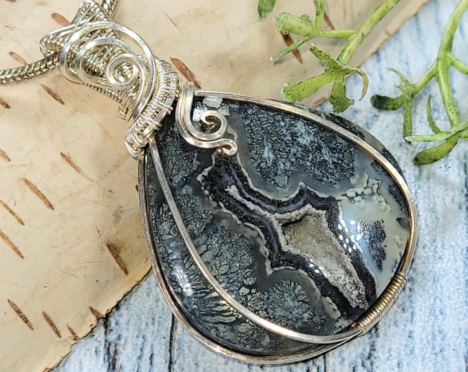 Pear Marcasite Sterling Silver Pendant: Hand Wire Wrapped Design