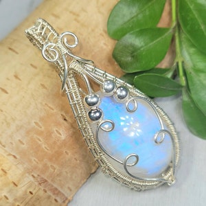 Moonstone Pendant, Hand Wire Wrapped Sterling Silver Moonstone Pendant,  Handmade Moonstone Sterling Silver Pendant, Gift for Her DU04