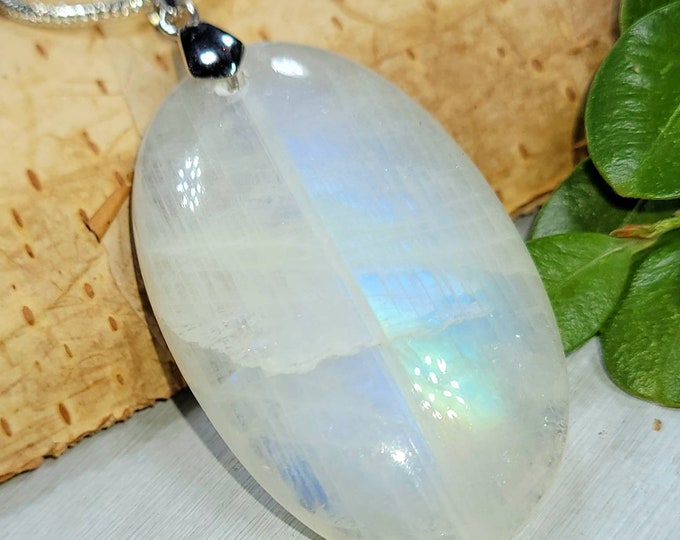 Moonstone Pendant, Moonstone Oval Cabochon Sterling Silver Pendant Multi Color, Gift for Her, Handmade DF33 Statement Pendant