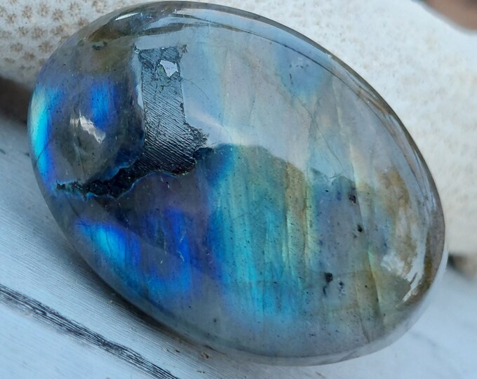 Blue Flash Labradorite Oval Cabochon: 60ct Gemstone for Wire Wrapping