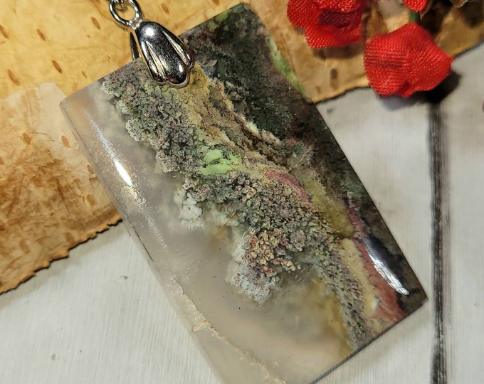 Moss Agate Pendant, Moss Agate Cabochon Sterling Silver Pendant, DC04, Gift for Her, Handmade Pendant, Premium Grade, Statement Pendant