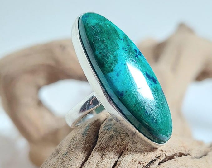 Handmade Chrysocolla Azurite Sterling Silver Ring - Size 9.5