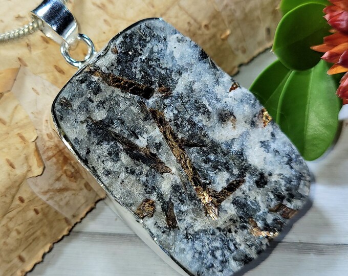 Natural Rare High Grade Astrophyllite Druzy Rectangle Handmade .925 Sterling Silver Pendant 19 Grams 2" x 1" CT04 Genuine Stone Gift for Her