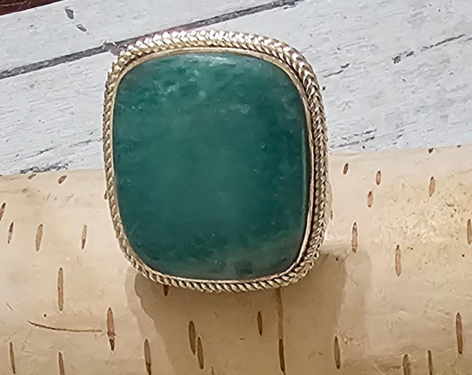 Amazonite Sterling Silver Ring Size 7 1/4 Gift for Her, Handmade Ring, Statement Ring FW33