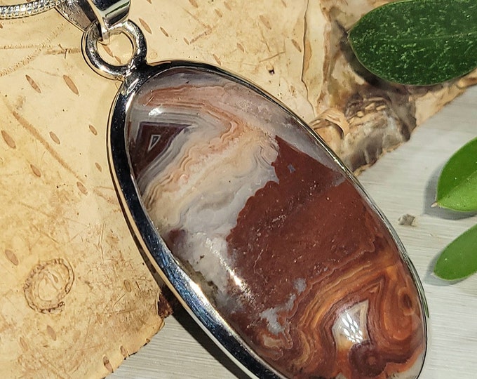 Natural Top Grade Crazy Lace Agate Oval Handmade .925 Sterling Silver Pendant 2" x 13/16" 9 Grams AQ43
